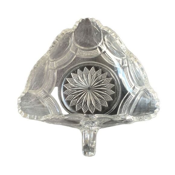Vintage Fostoria American Glass Triangle Candy Nappy Dish with Handle - An Elega - Picture 7 of 14